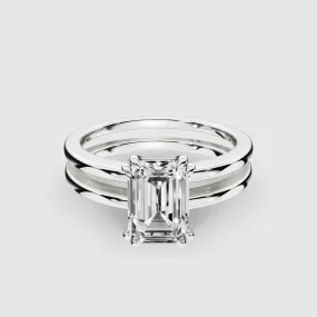 Gold Dual Shank Lab Grown Diamond Solitaire Ring-Emerald Cut