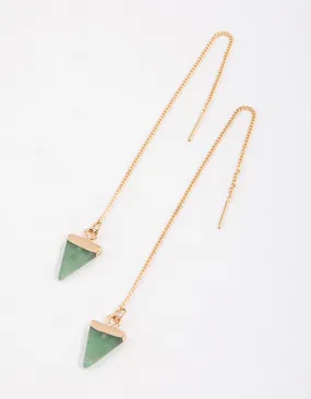 Gold Green Aventurine Triangle Thread Through Earrings