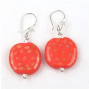 Handmade Kazuri Bead Earring in Orange