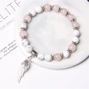 Handmade Silver Color Angel Wing charm Bracelet With Natural Stone Beads