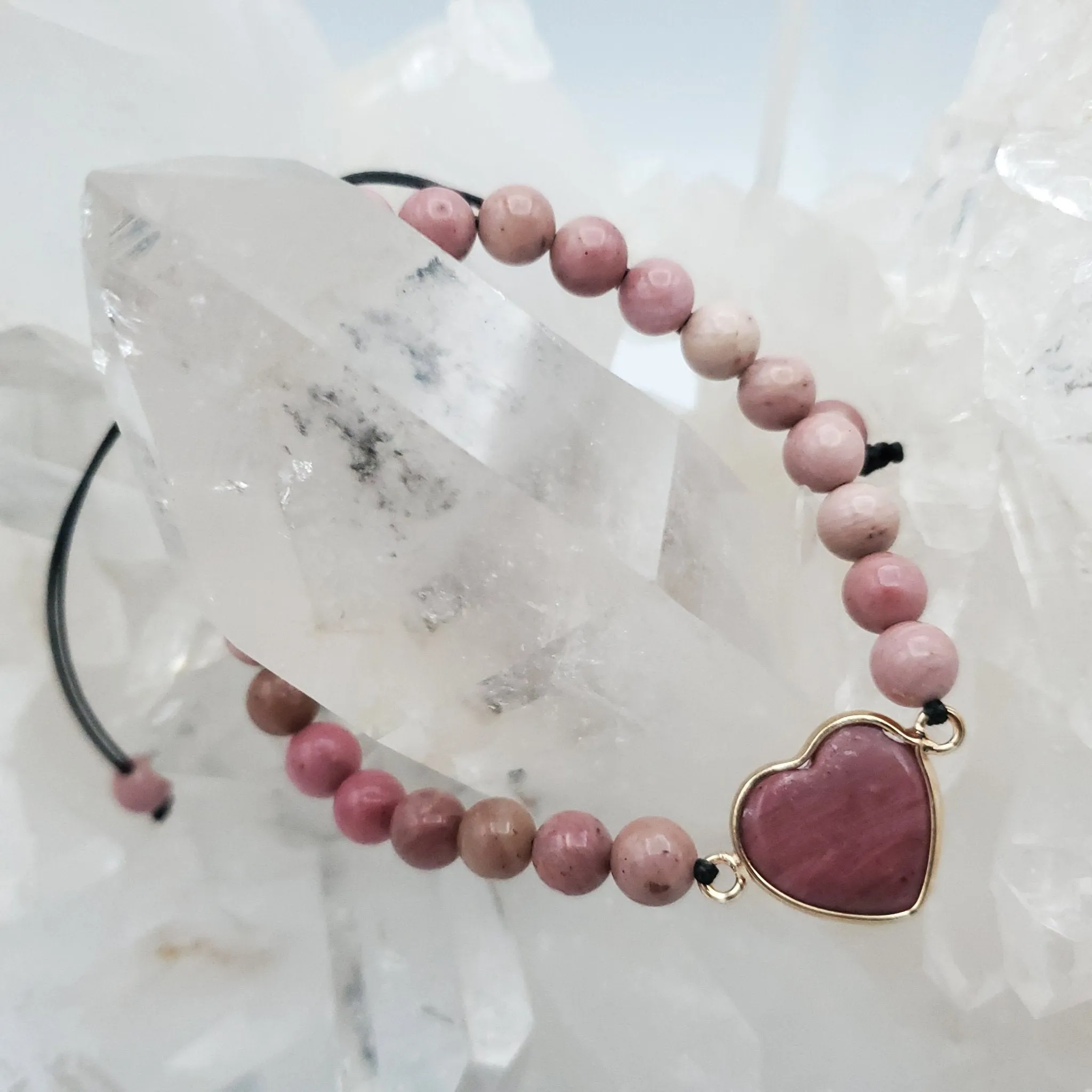 Heart Accent Beaded Bracelet Adjustable Lapis Rose Quartz Aventurine Rhodonite