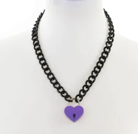 Heart Padlock Necklace - Purple with Black Chain by Funk Plus