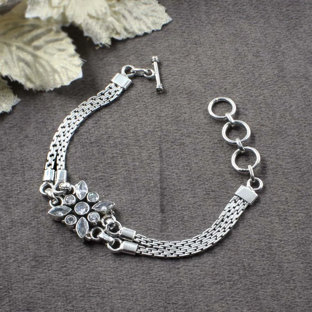 Indian Boho Real Silver CZ Oxidized Bracelet