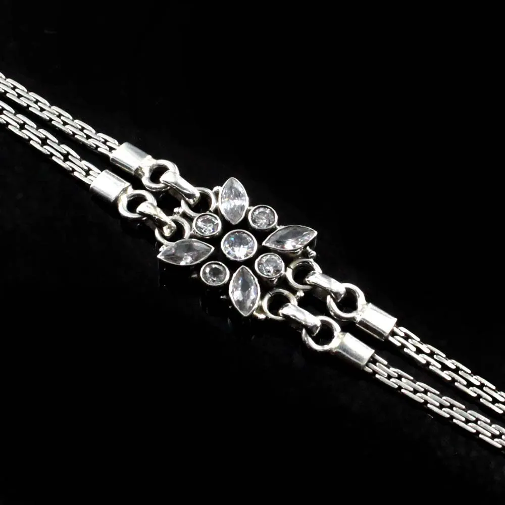 Indian Boho Real Silver CZ Oxidized Bracelet