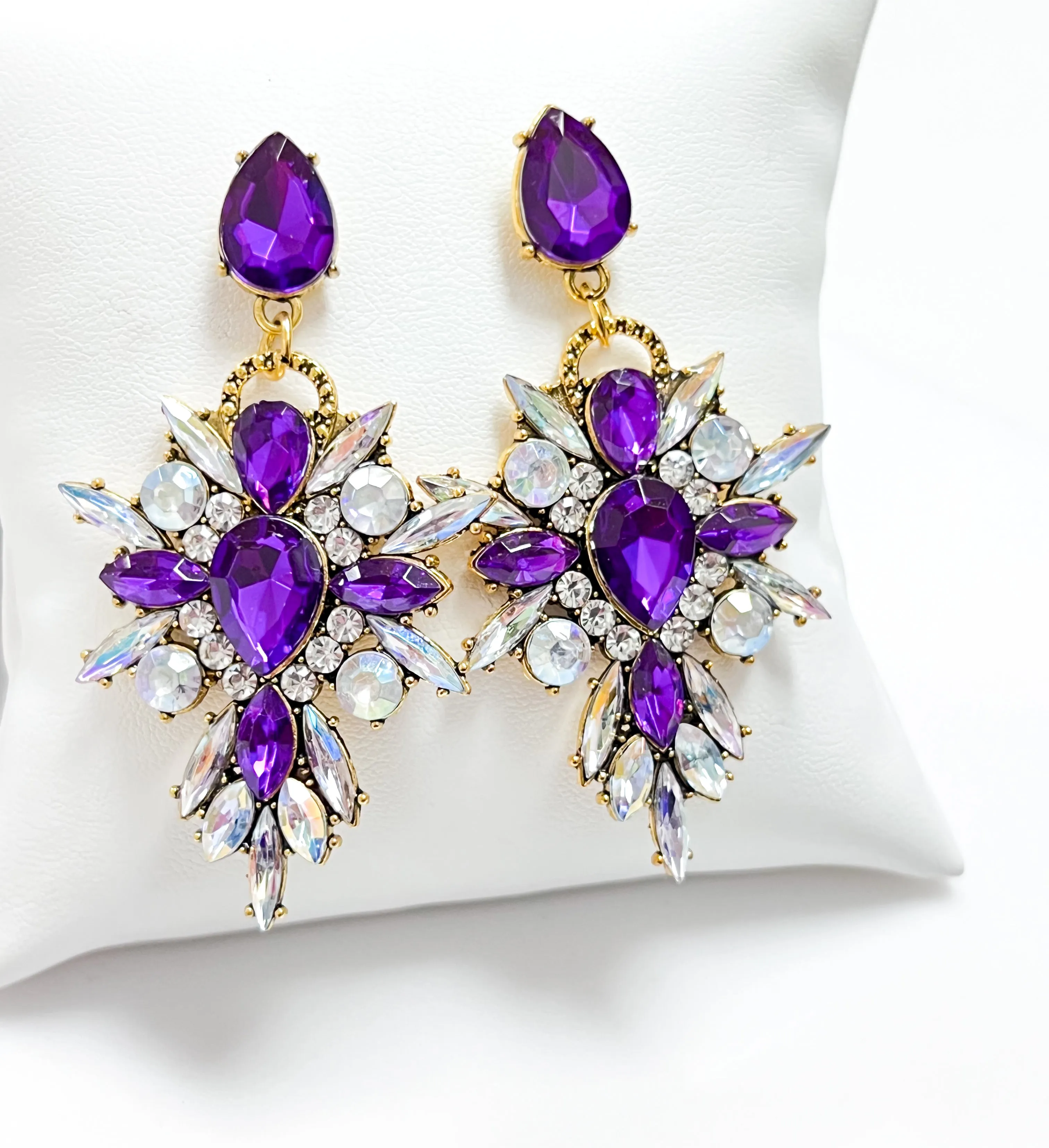 Jasmine - Rhinestone Statement Earrings (Purple)