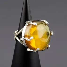 Large Silver and Amber Prong Ring