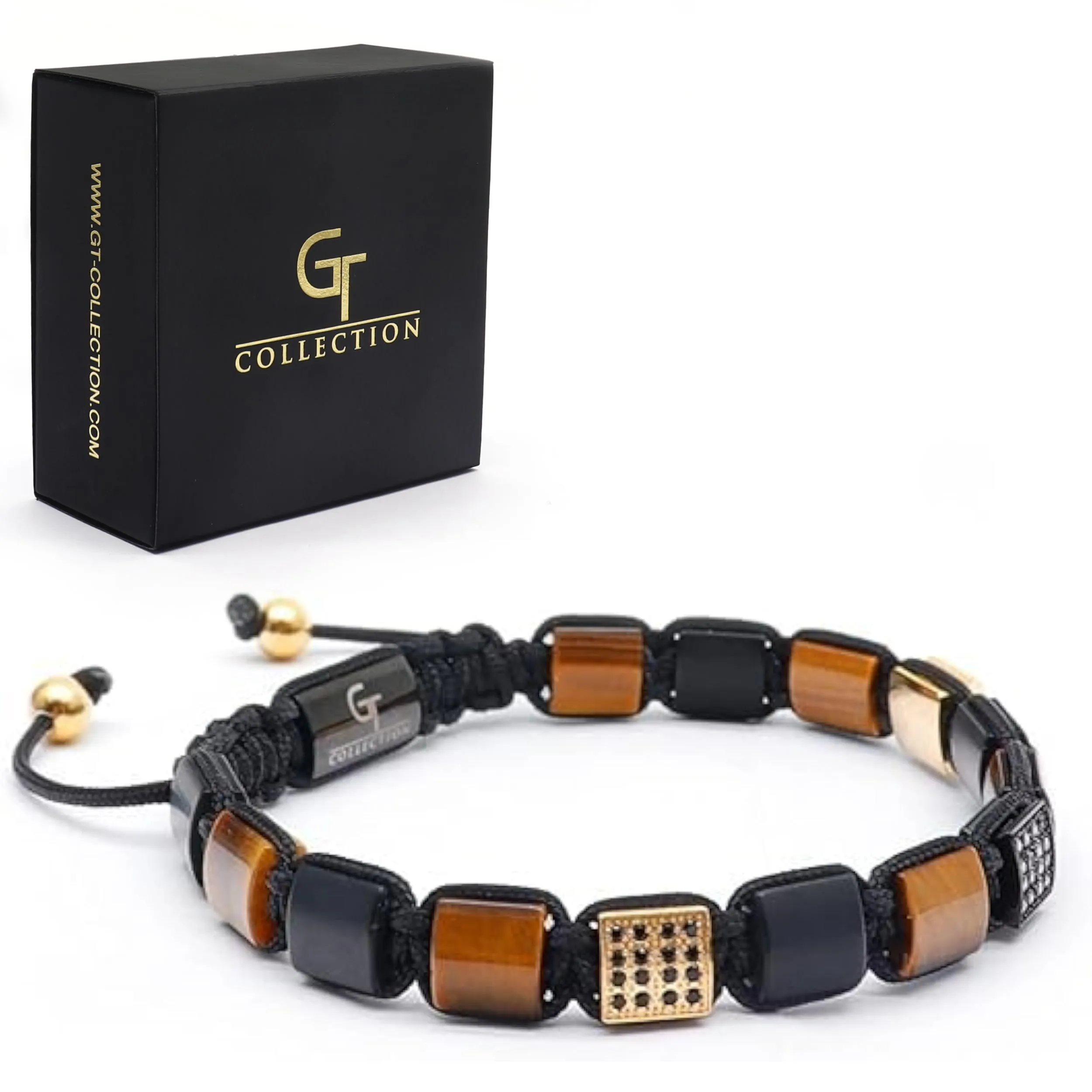 Men's TIGER EYE, MATTE ONYX Flat bead Bracelet