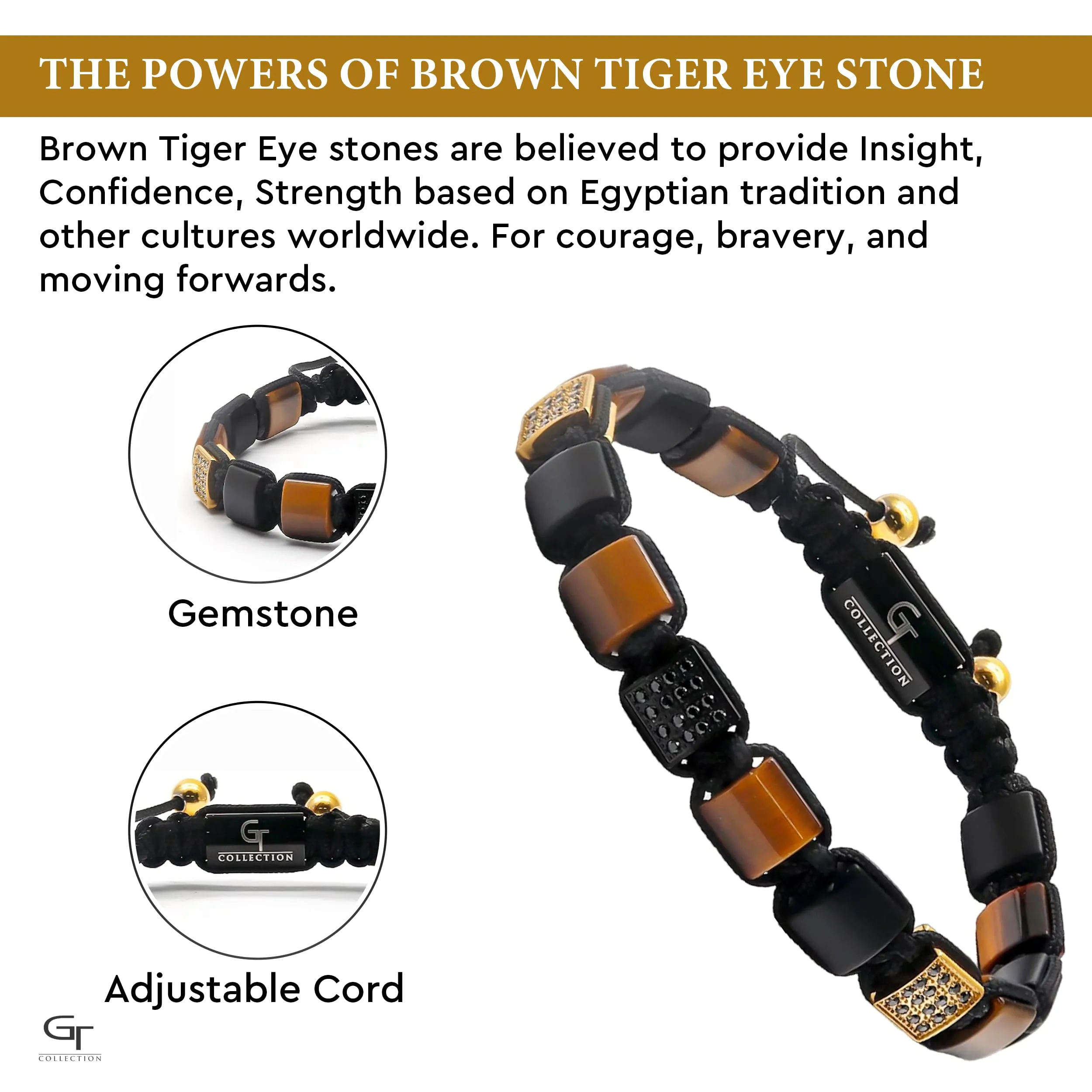 Men's TIGER EYE, MATTE ONYX Flat bead Bracelet