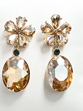 Miranda - Flower Rhinestone Statement Earrings (Topaz)