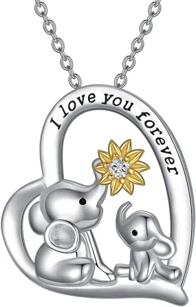 Mothers Day Gifts for Mom, Stering Silver Mom and Baby Elephant Necklaces for Women Mom Mama Nana Mothers