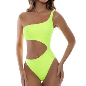 Neon Yellow Brilla One Shoulder Asymmetrical Bodysuit