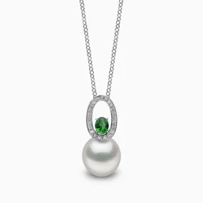 Ophelia 18K Gold South Sea Pearl Oval Cut Emerald Diamond Pendant