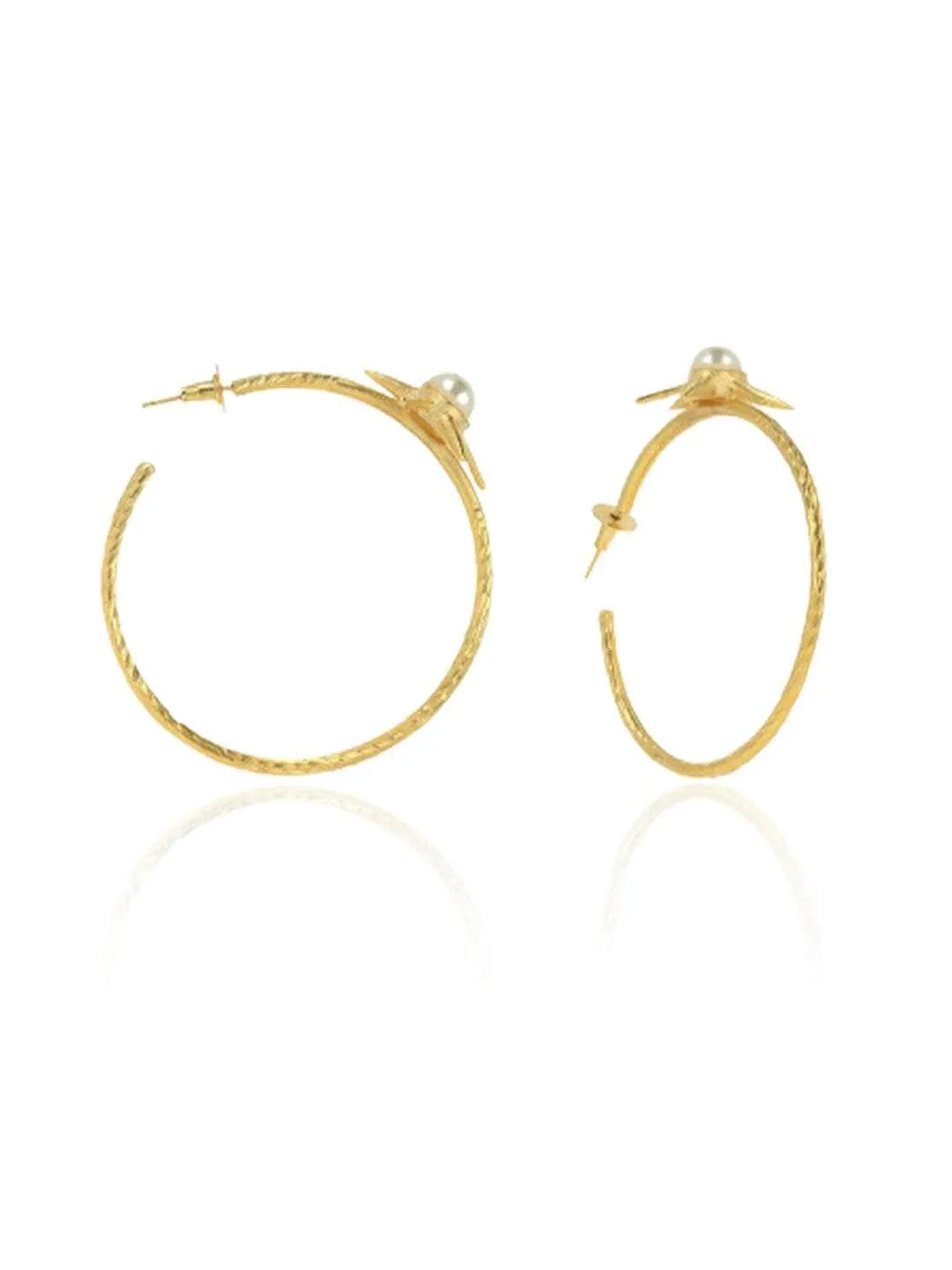 Pearl Sunflower Big Hoop Earring