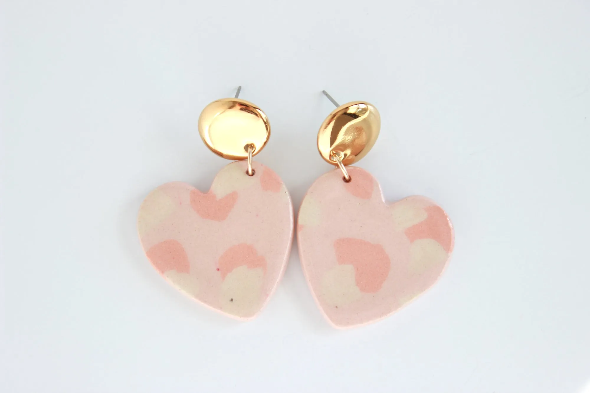 Pink Terrazzo Sideways Heart Statement Earrings