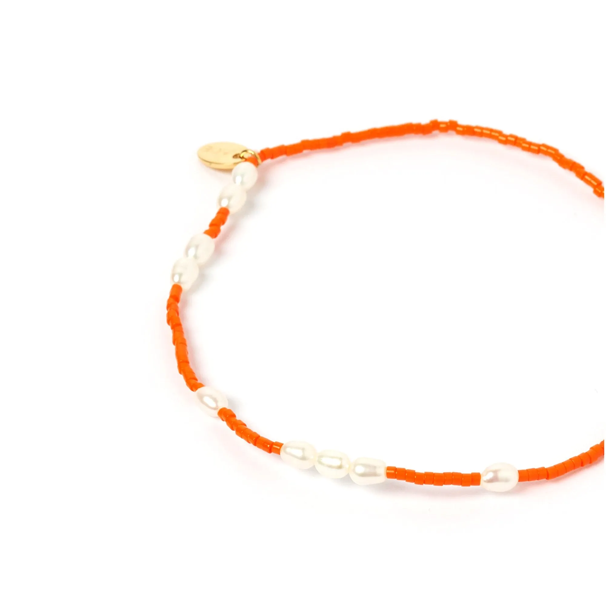 Poppy Pearl & Glass Beaded Anklet - Orange