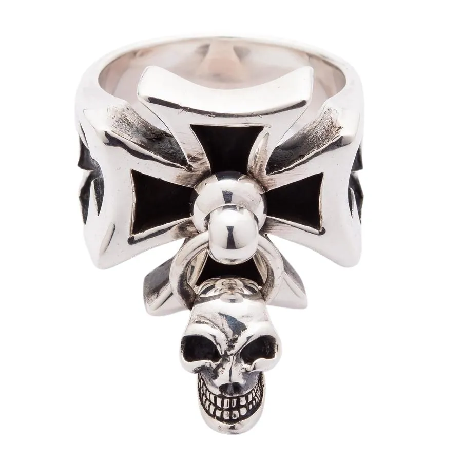 Punk Dangle Silver Cross Skull Ring