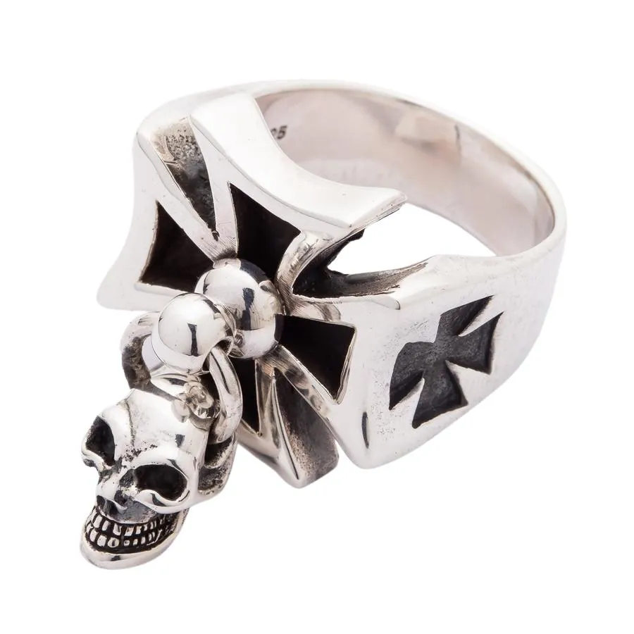 Punk Dangle Silver Cross Skull Ring