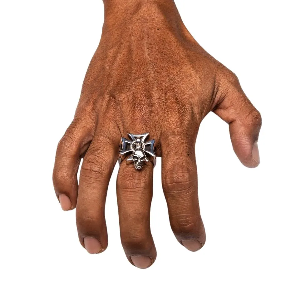 Punk Dangle Silver Cross Skull Ring