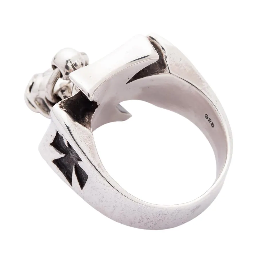 Punk Dangle Silver Cross Skull Ring