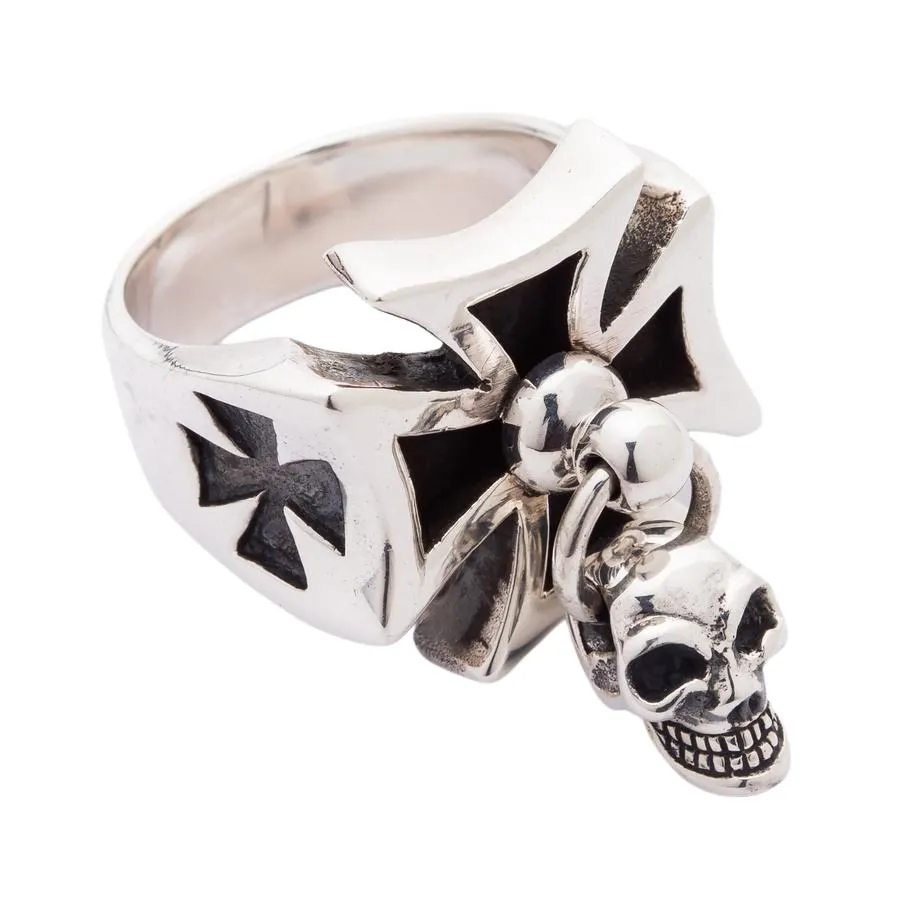 Punk Dangle Silver Cross Skull Ring