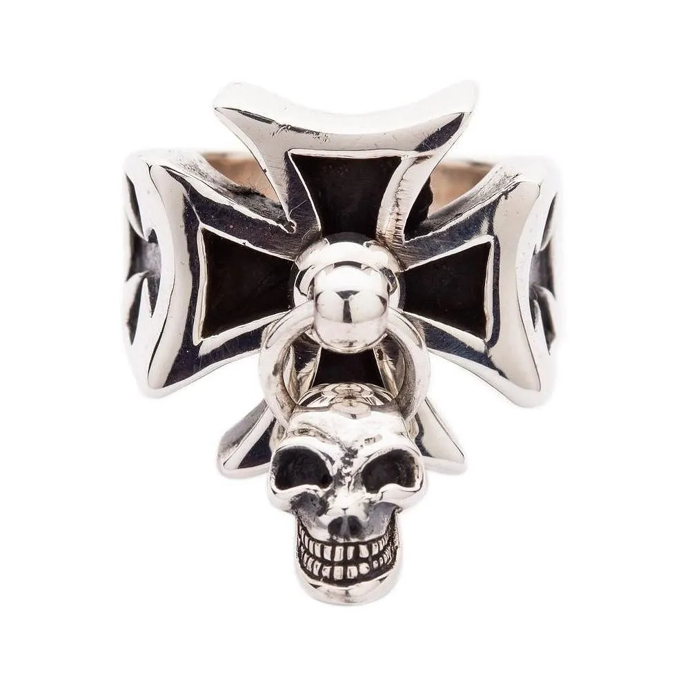 Punk Dangle Silver Cross Skull Ring