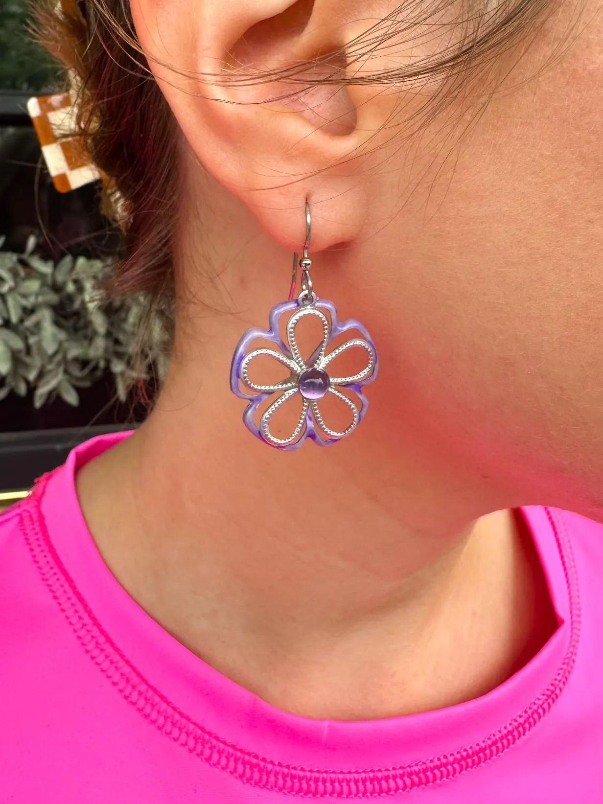 Purple Flower Earrings