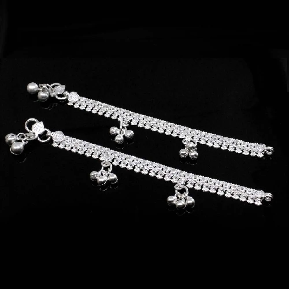 Real Sterling Silver Anklets with Bells Ankle chain Bracelet Kids