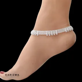 Real Sterling Silver cultural design women Anklets Ankle Pair 10"