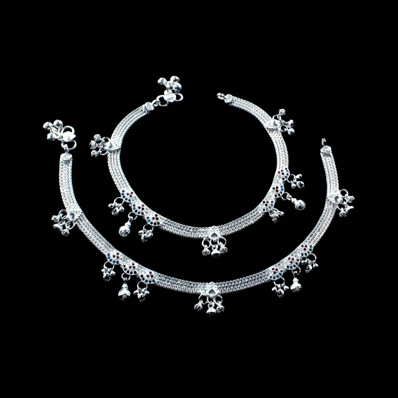 Real Sterling Silver Indian Women CZ Anklets Ankle Pair 10.3"