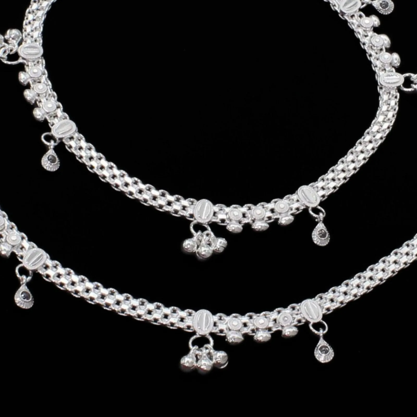 Real Sterling Silver Indian women gifting gorgeous Anklets Ankle Pair 10.3"