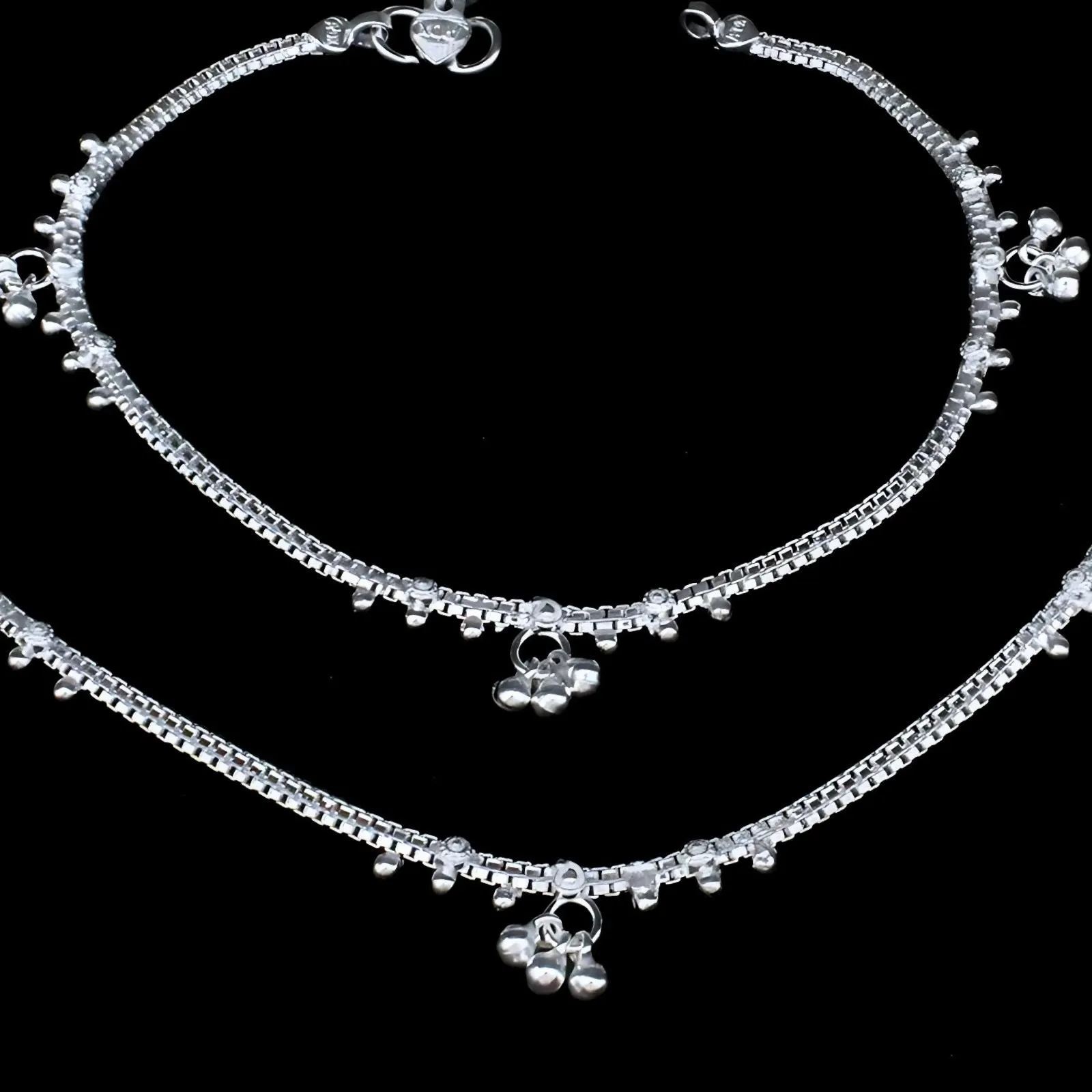 Real Sterling Silver women boho look Anklets Ankle Pair 10.3"