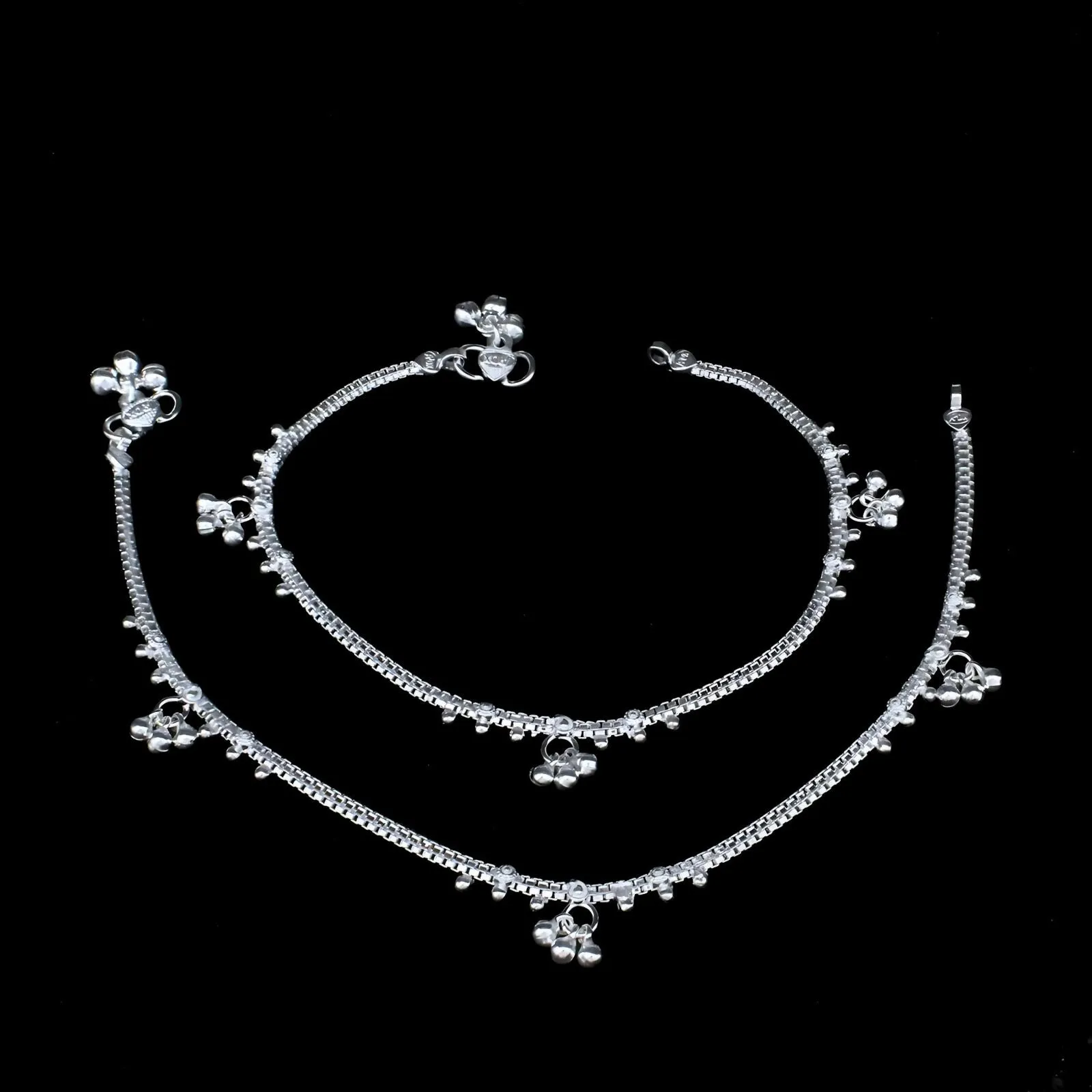 Real Sterling Silver women boho look Anklets Ankle Pair 10.3"