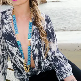 Sea Candy Long Woven Beaded Necklace - blue