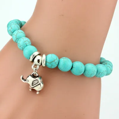 SHEEGIOR Boho Vintage Turquoises Charms Bracelet Men Lovely Tree Snake Owl Pendants Bracelets Bangles for Women Bracelet Jewelry