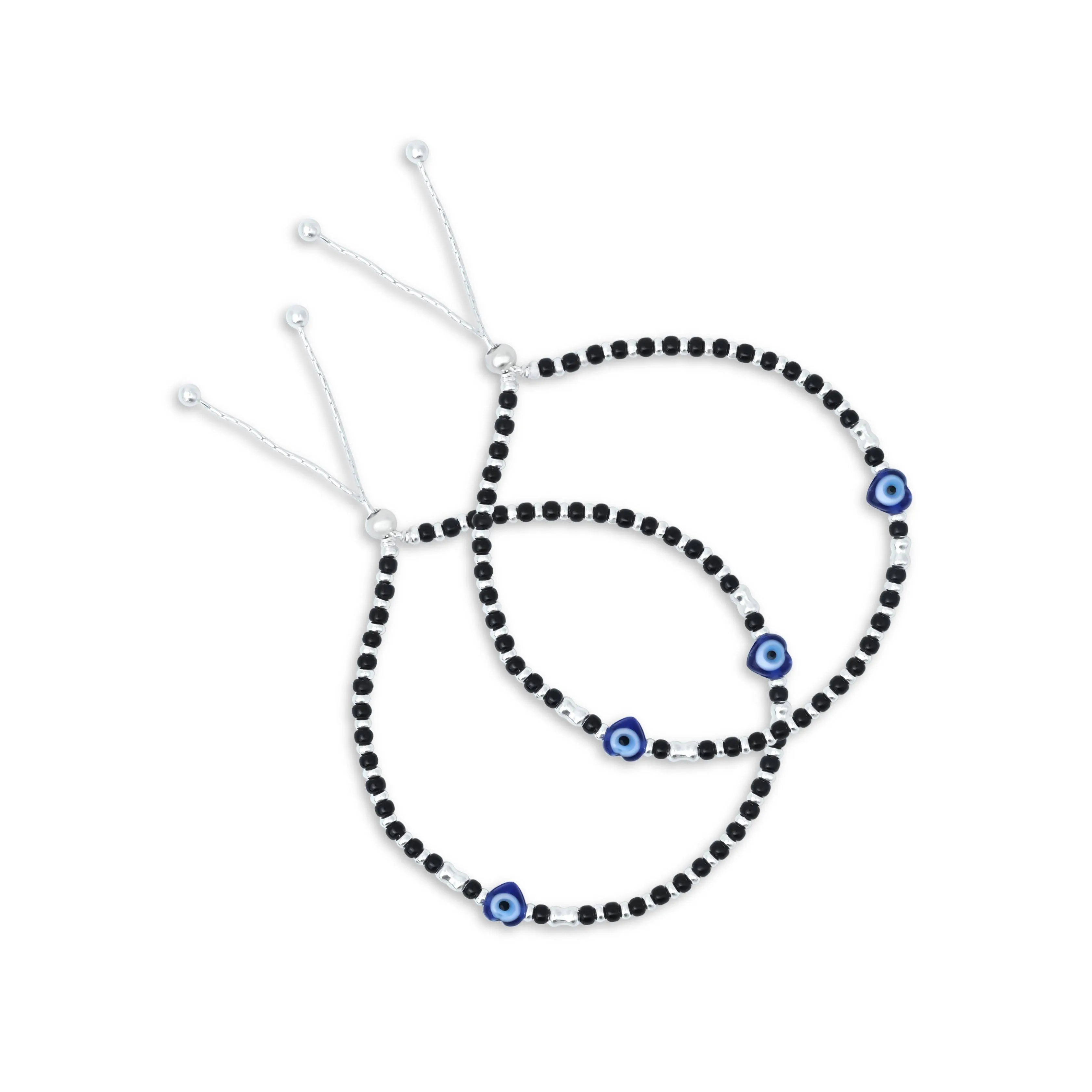 Silver Trendy Dual Heart Evil Eye Charms Anklets