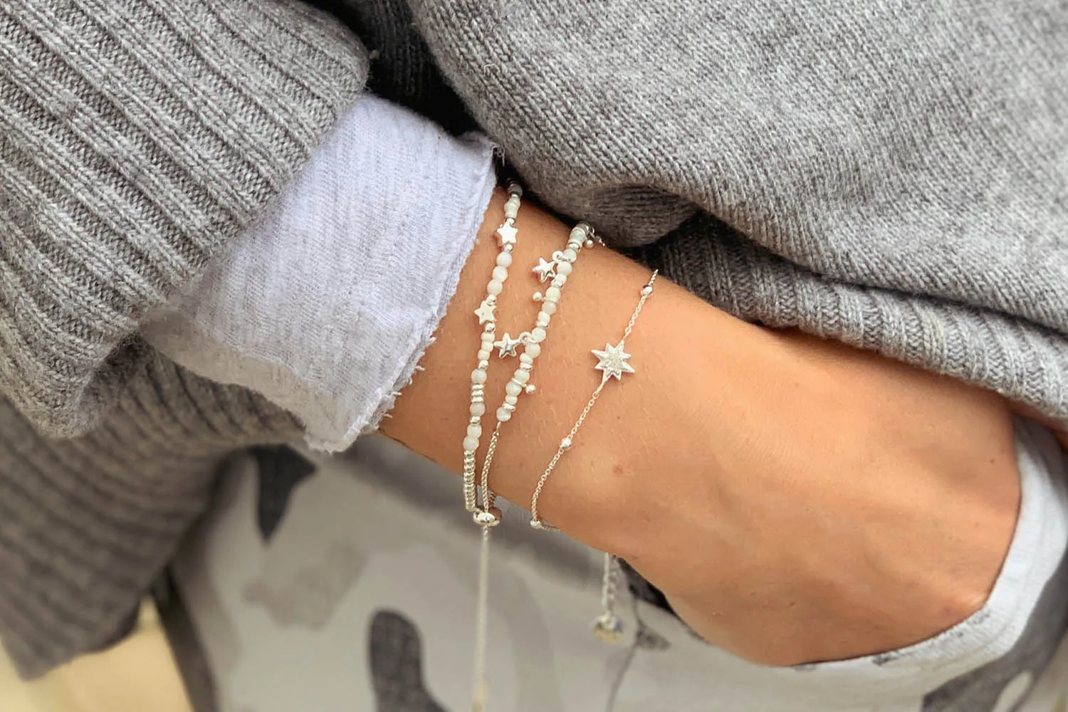 Sirius Silver Pearl & Star Charm Bracelet