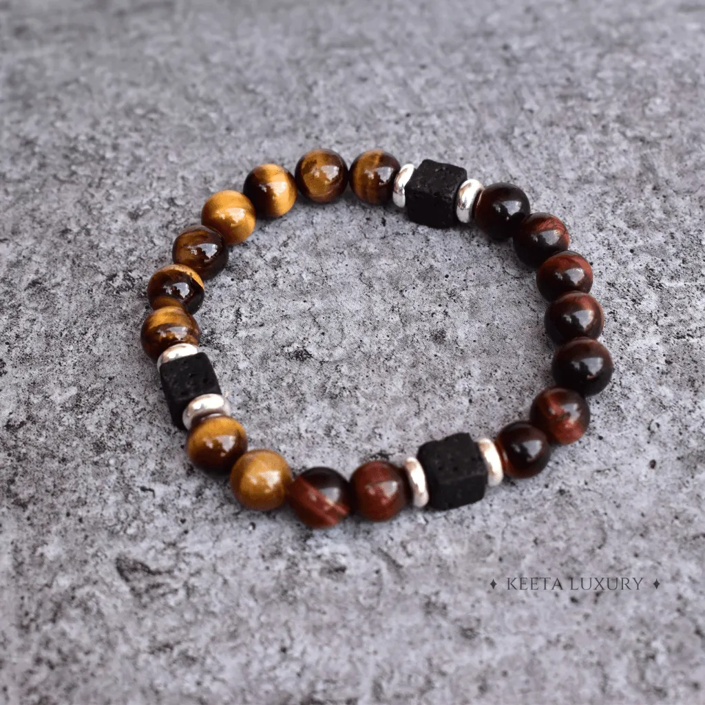 Spiritual Courage- Tiger Eye and Lava Bracelet