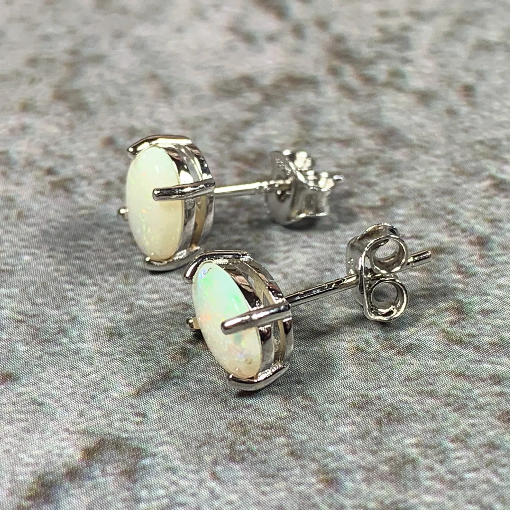 Sterling Silver 8x6mm White Opal studs