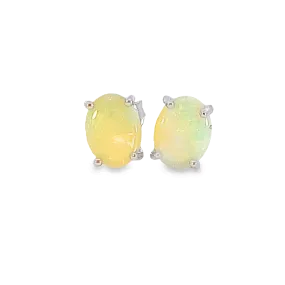 Sterling Silver 8x6mm White Opal studs