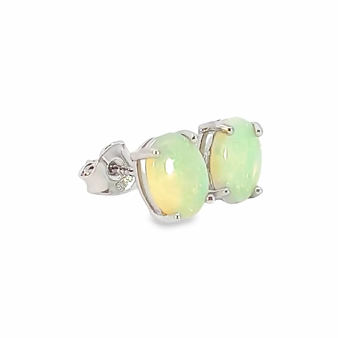 Sterling Silver 8x6mm White Opal studs