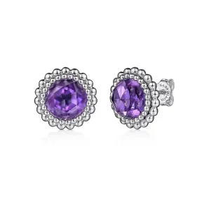 Sterling Silver Amethyst Bujukan Stud Earrings, 3.0 CTW