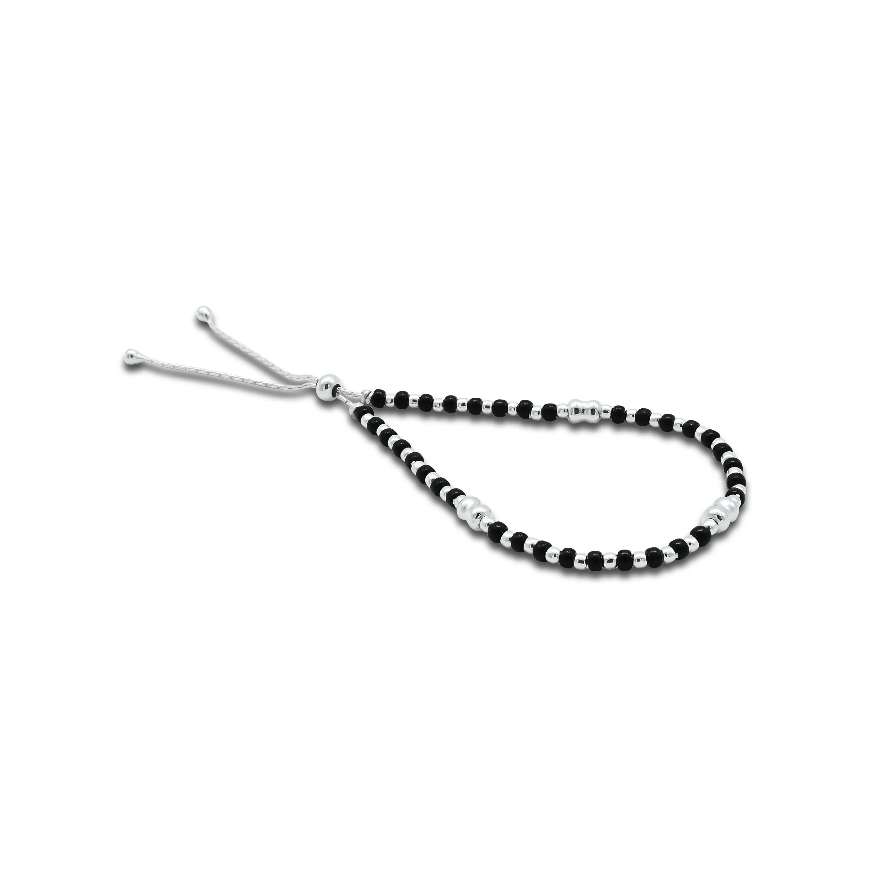 Sterling Silver and Black Beads Anklet for Girls