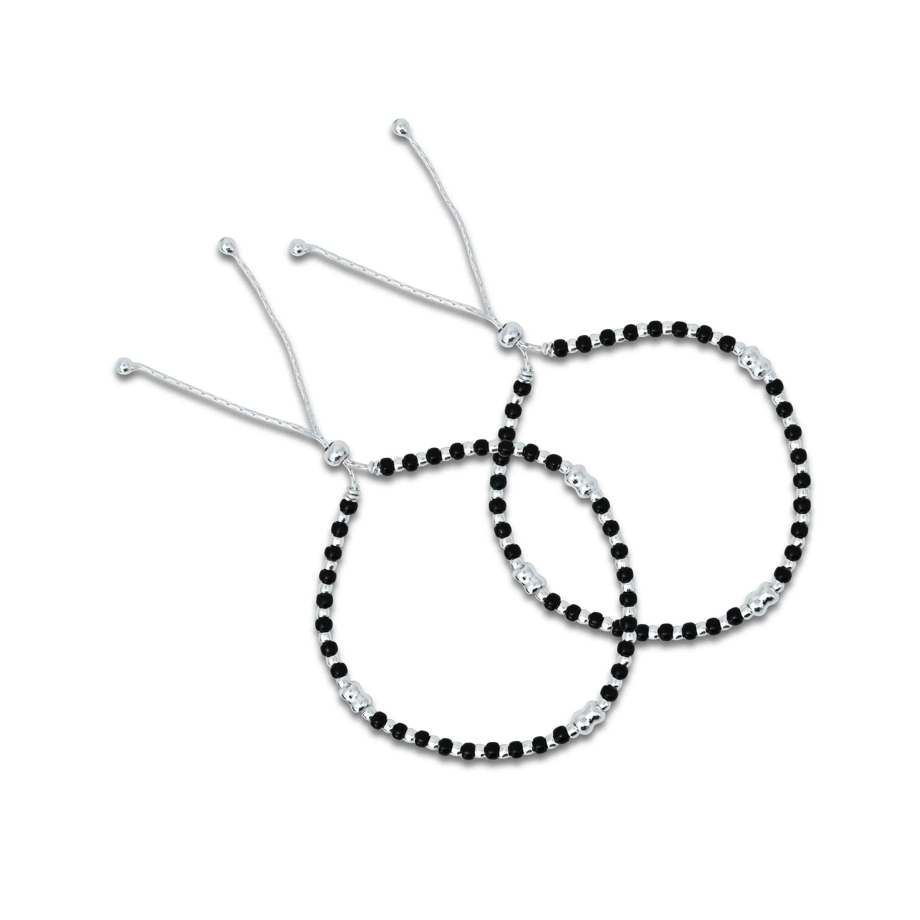 Sterling Silver and Black Beads Anklet for Girls