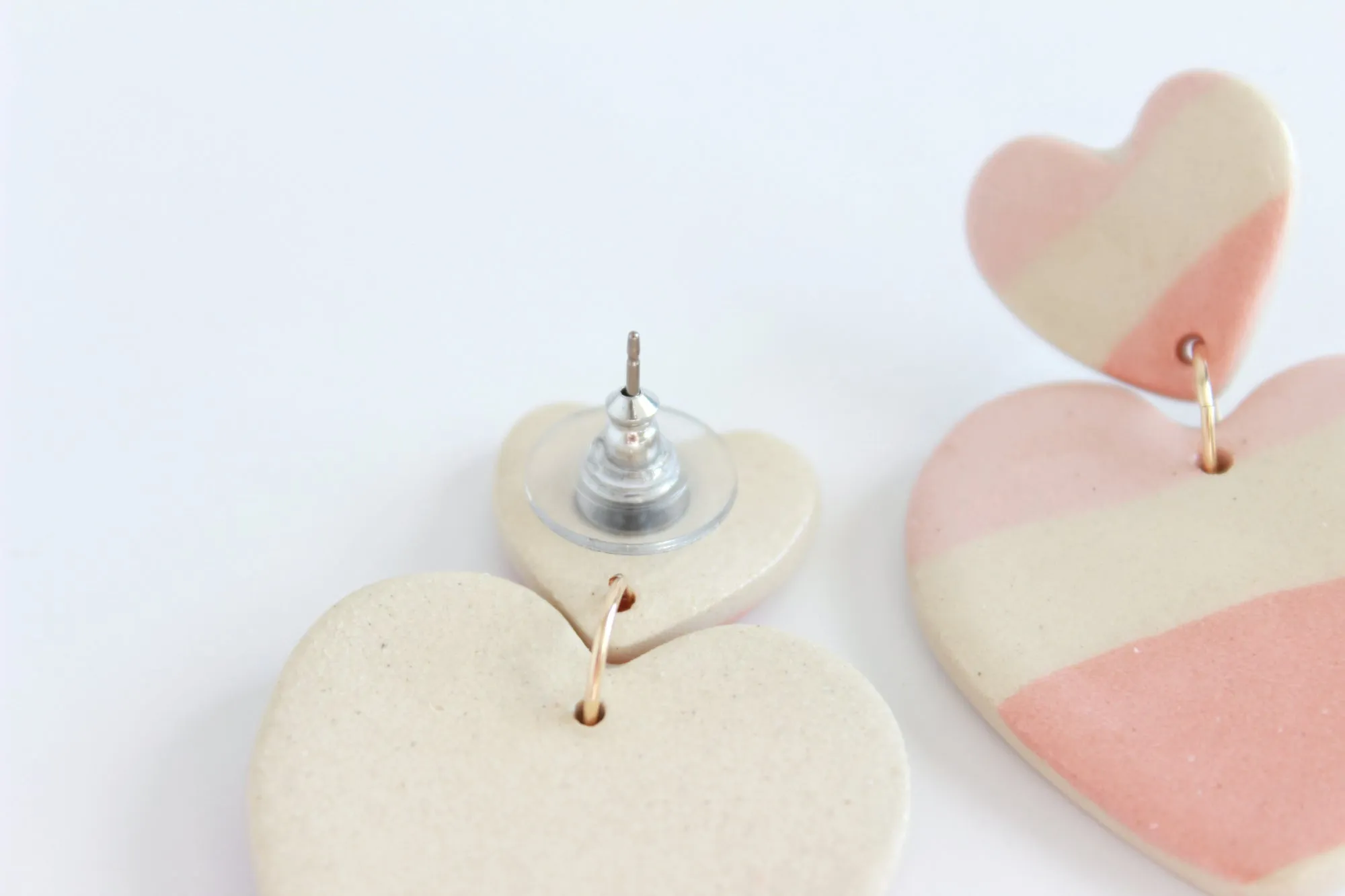 Striped Double Heart Statement Earrings