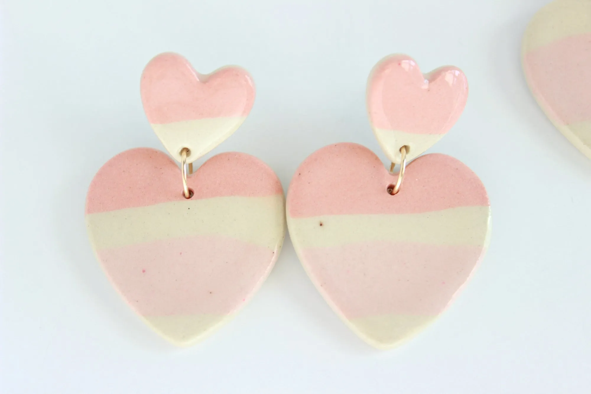 Striped Double Heart Statement Earrings