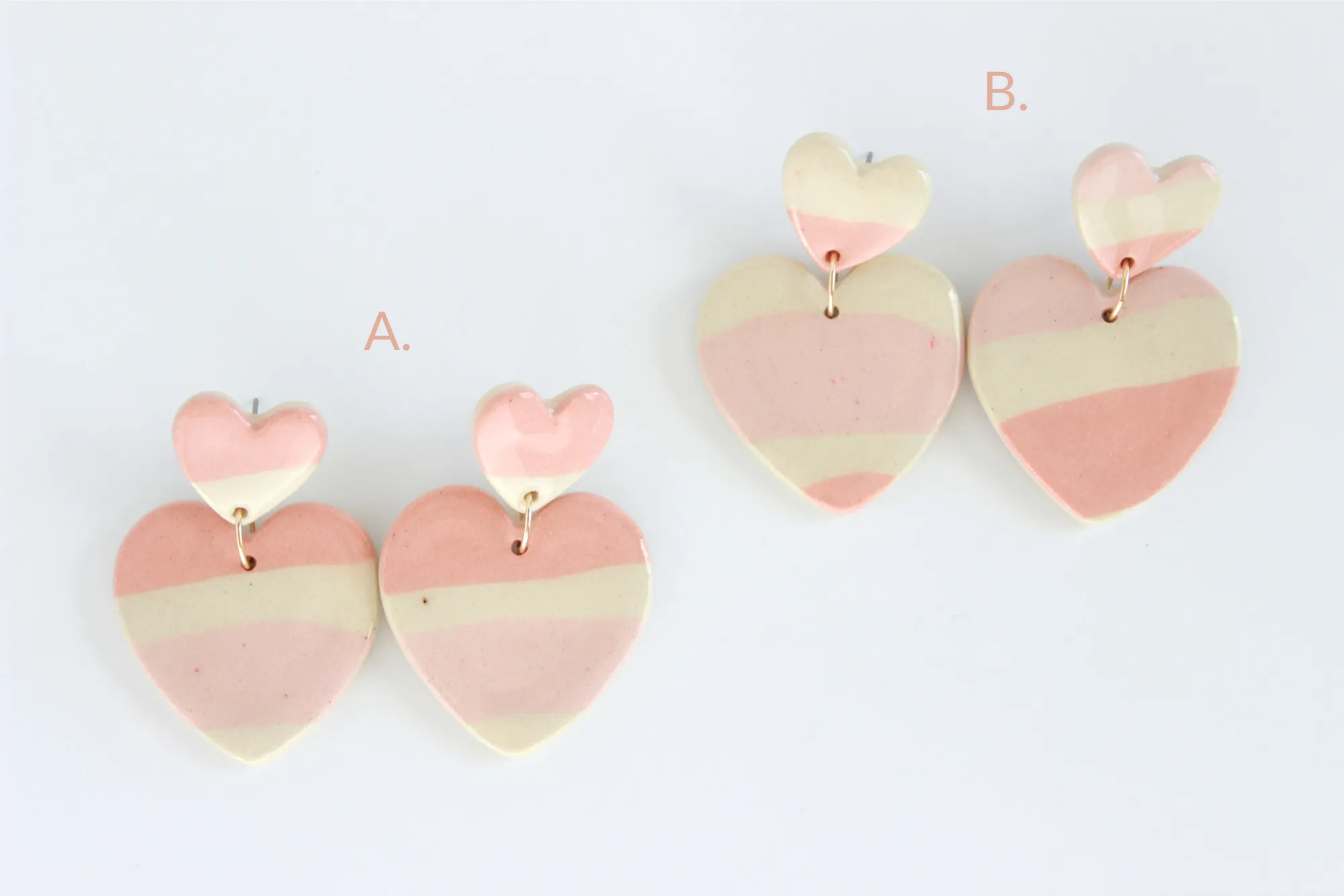 Striped Double Heart Statement Earrings