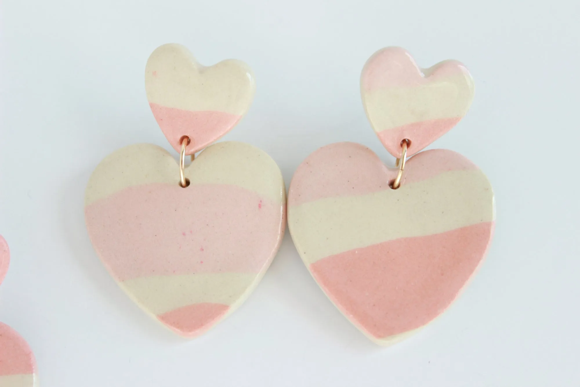 Striped Double Heart Statement Earrings