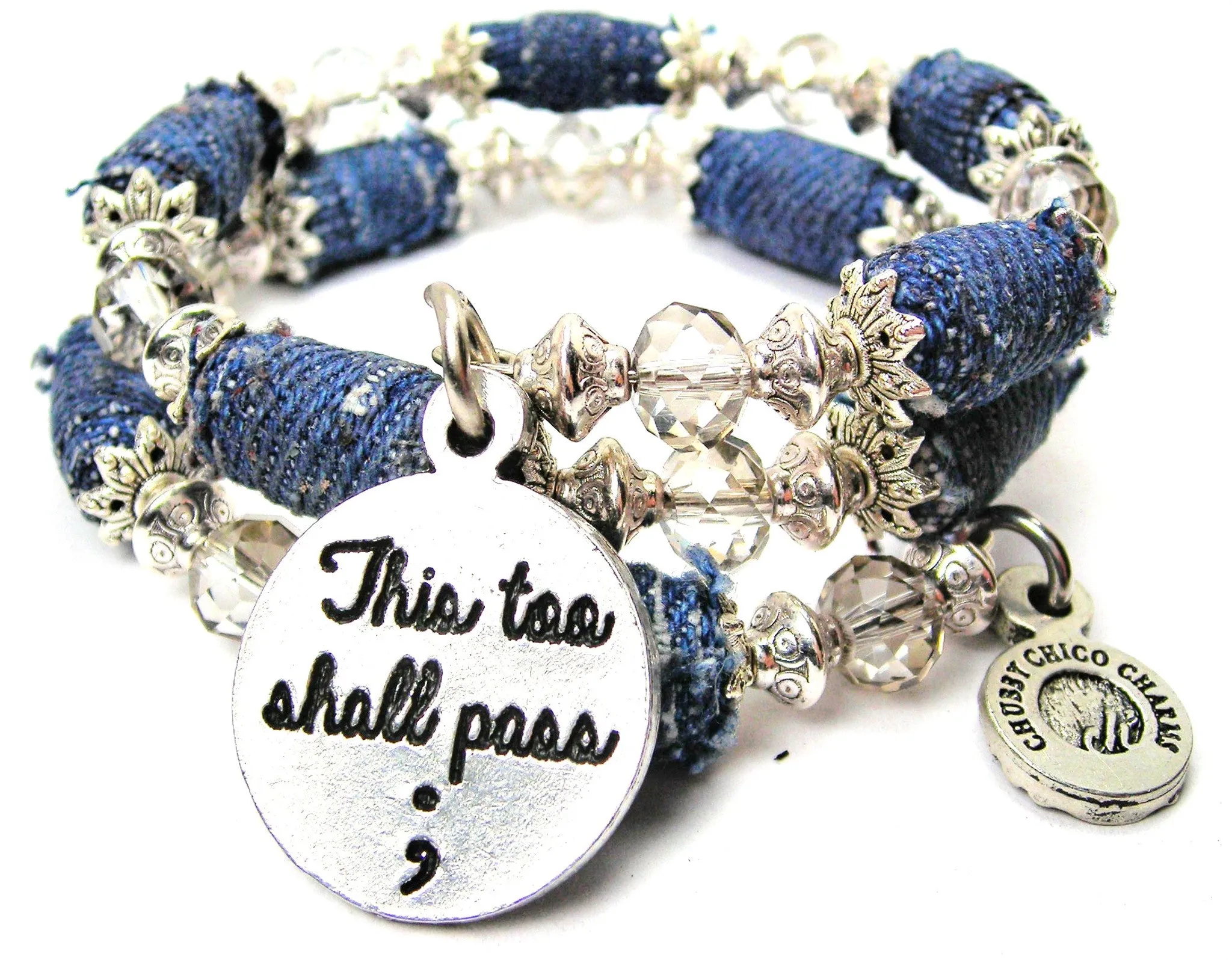 This Too Shall Pass ; Blue Jean Beaded Wrap Bracelet