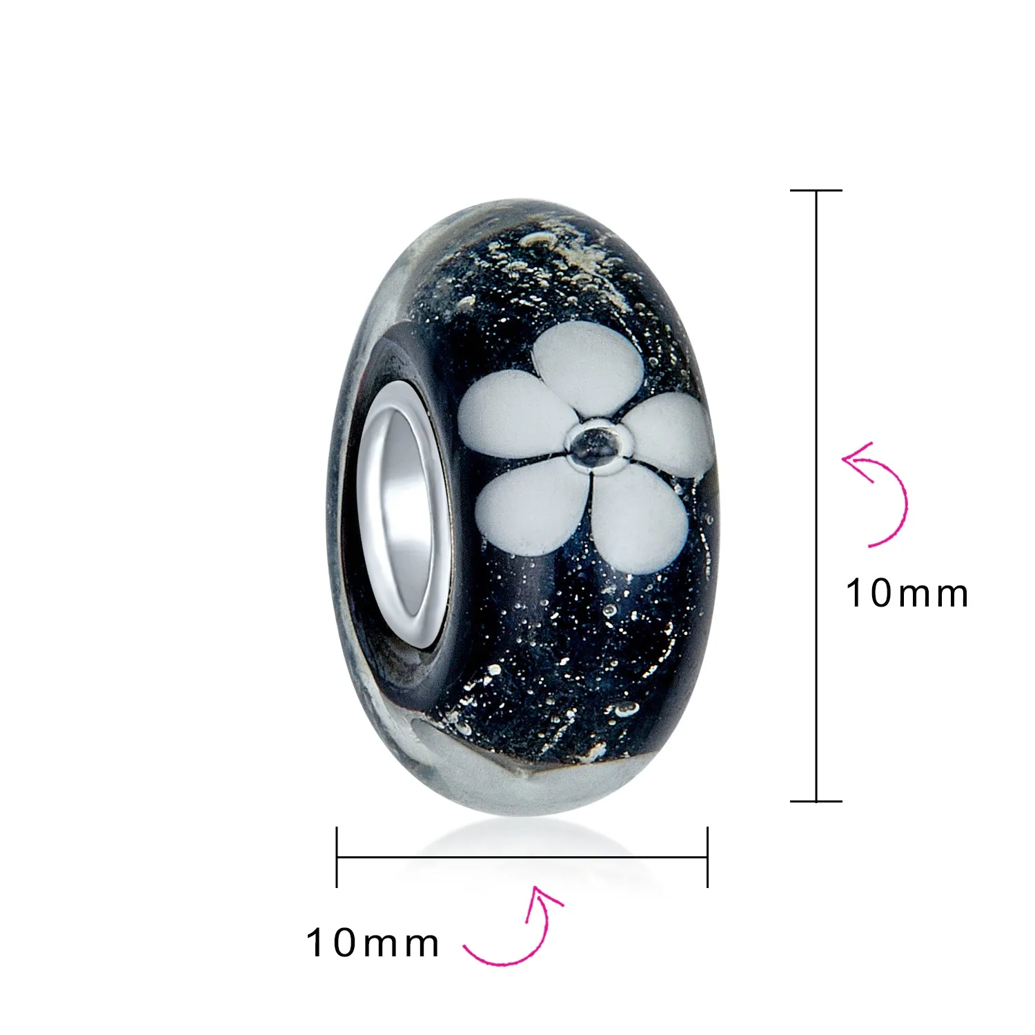 Translucent Floral Glass Charm Bead for European Bracelets with Silver Core