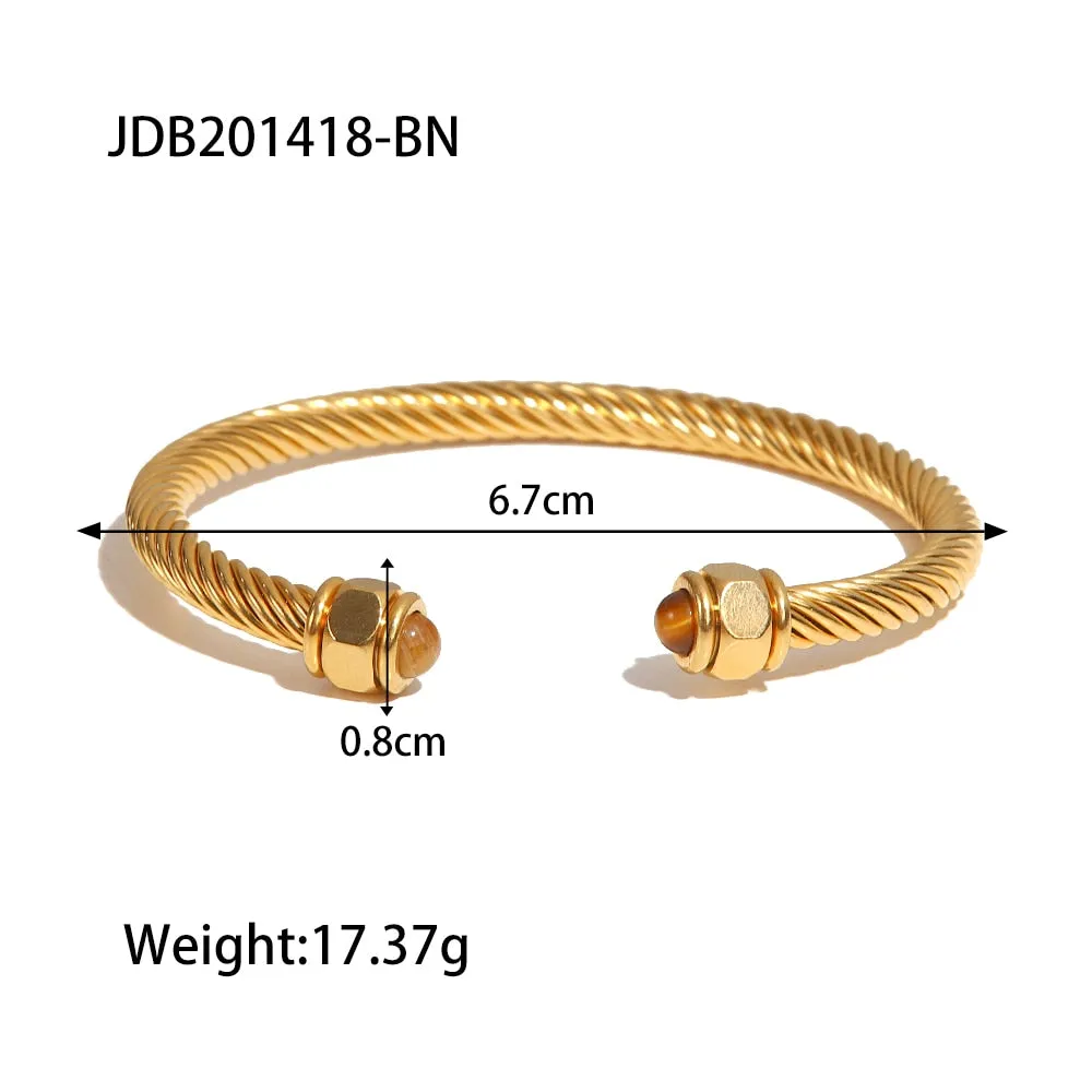 Trendy18k Gold Plated Stainless Steel Jewelry Party Gift Nature Stone Twist Pave Opening Bangles Party Gift